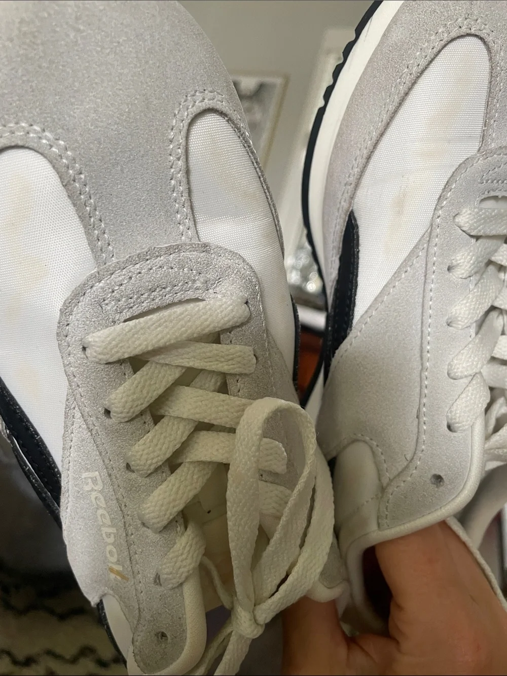 Reebok White, Light Gray and Black Retro Running Sneakers